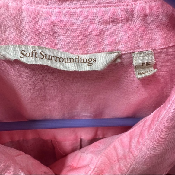 Soft Surroundings Pink LS Button Front Blouse Top Women Linen Cotton Size pm - Picture 4 of 5